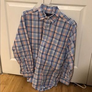 Vineyard Vines Plaid Button Down Blue and Orange